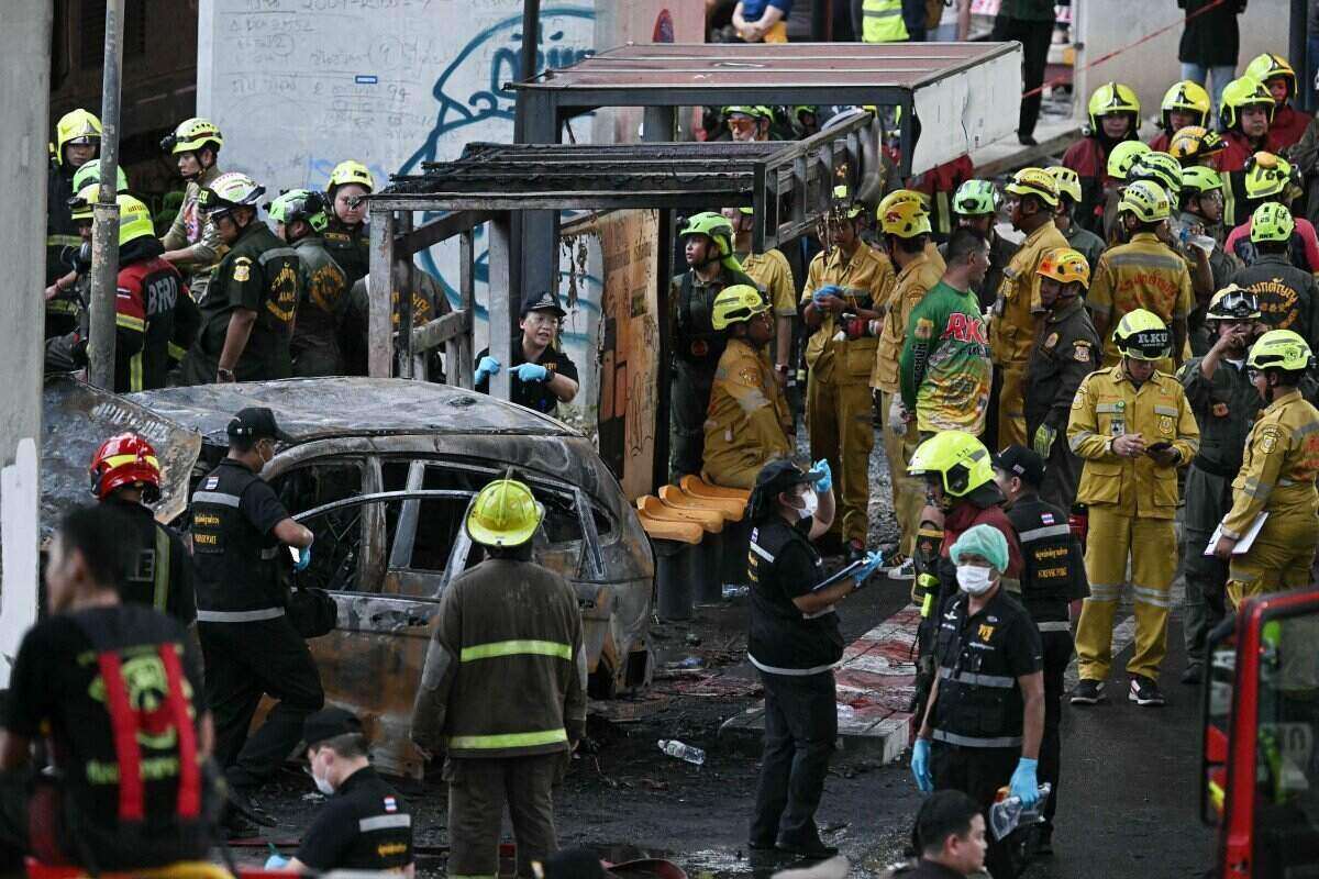 Scene of the train crash into a bus in Bangkok, Thailand. Photo: AFP