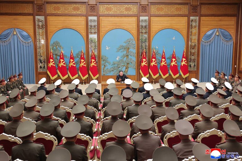 North Korean President Kim Jong Un at a meeting of North Korean military commanders. Photo: KCNA