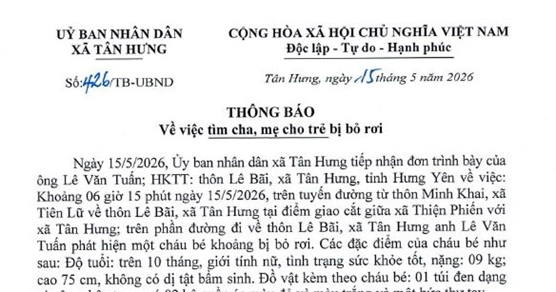 Hưng Yên: Tìm người thân cho bé gái bị bỏ rơi hơn 10 tháng tuổi