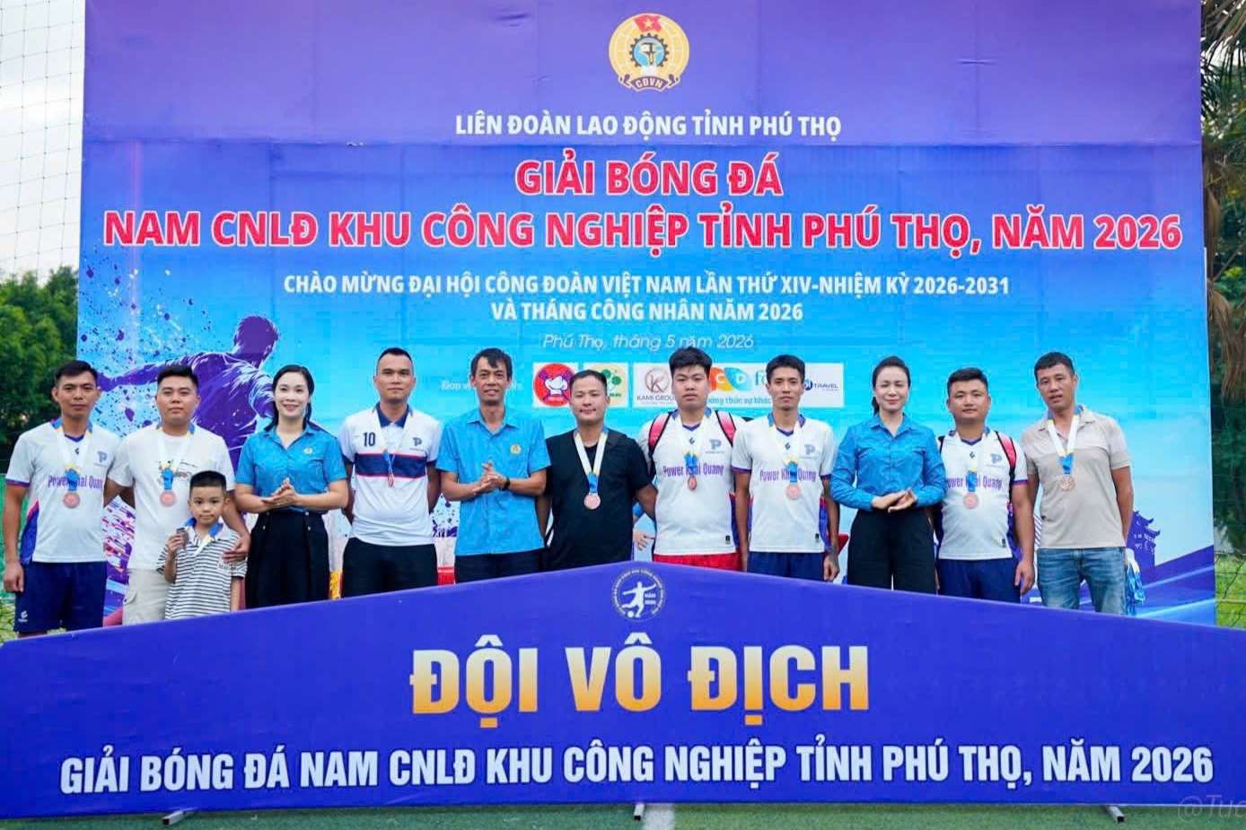 Đội bóng vô đicj Giải bóng đá nam CNLĐ khu công nghiệp tỉnh Phú Thọ năm 2026. Ảnh: LĐLĐ tỉnh Phú Thọ