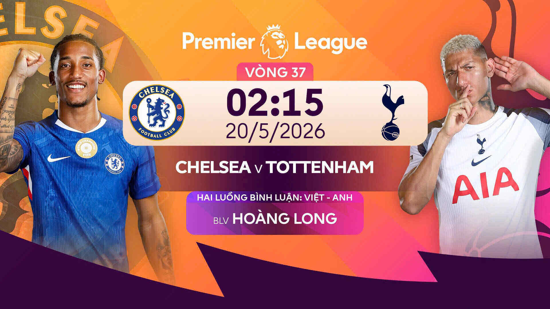 Football commentary on Chelsea vs Tottenham in the Premier League.  Photo: FPT Play