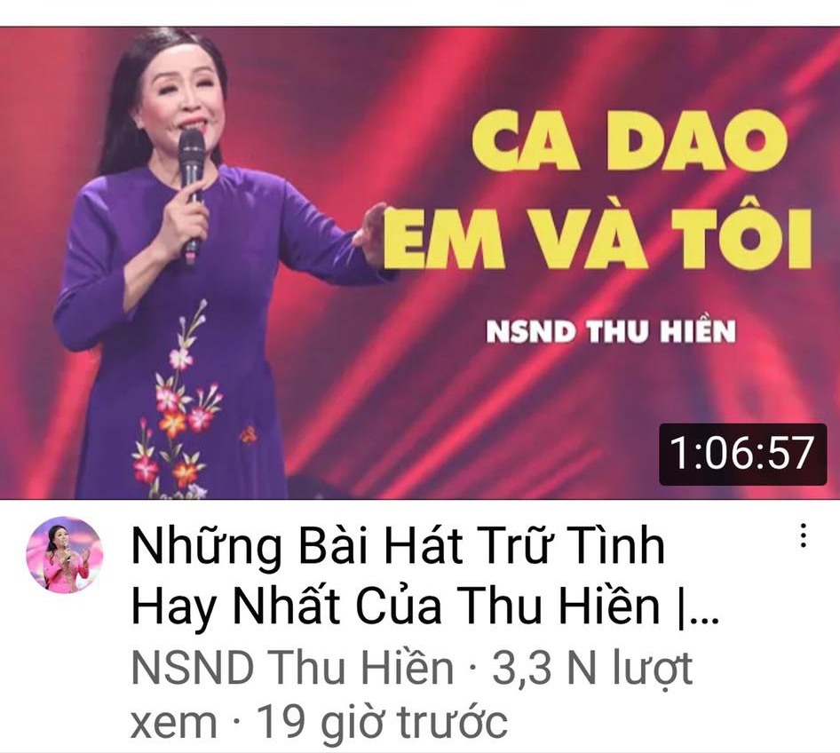 NSND Thu Hiền từng bất ngờ khi các hãng thu âm đã tự động bán các ca khúc do bà bỏ tiền thu âm, mà không nói lại 1 lời. BH Media sau khi thu mua, lập kênh riêng mang tên Thu Hiền để kinh doanh, mạo danh tên Thu Hiền để trả lời độc giả. Ảnh: Chụp từ màn hình vào thời điểm khiếu kiện