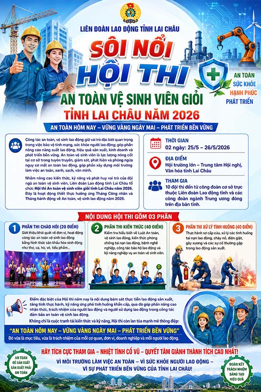 Hội thi An toàn vệ sinh viên giỏi tỉnh Lai Châu năm 2026. Ảnh: Thu Hằng