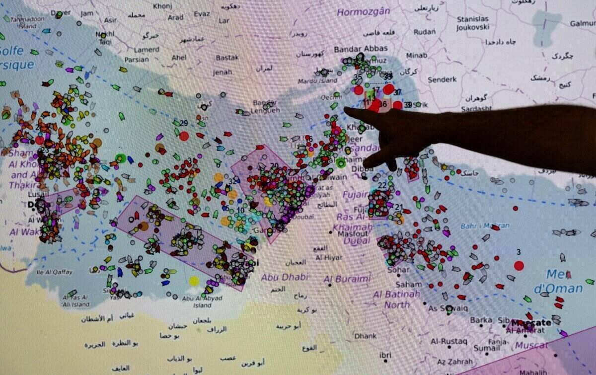 Location of ships in the Strait of Hormuz on the screen at the MICA (Center for Maritime Information, Cooperation and Cognition) in Brest, western France on April 27, 2026. Photo: AFP