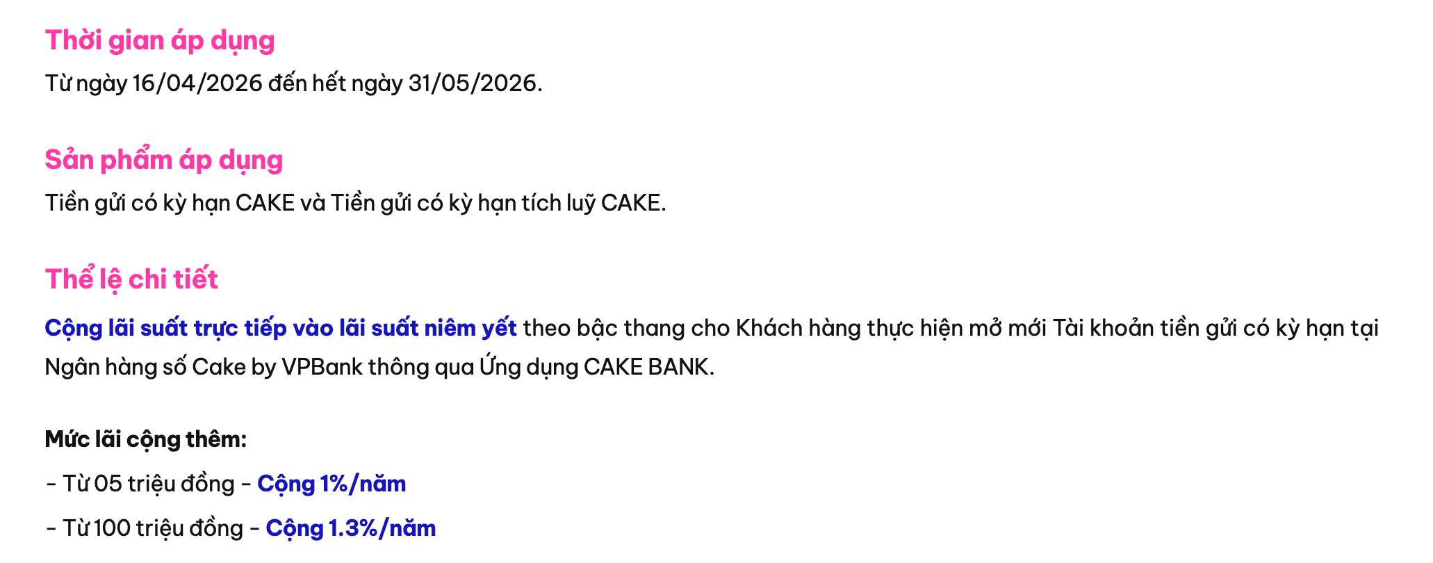 Biểu lãi suất tiết kiệm Cake by VPBank. Ảnh: Cake by VPBank  
