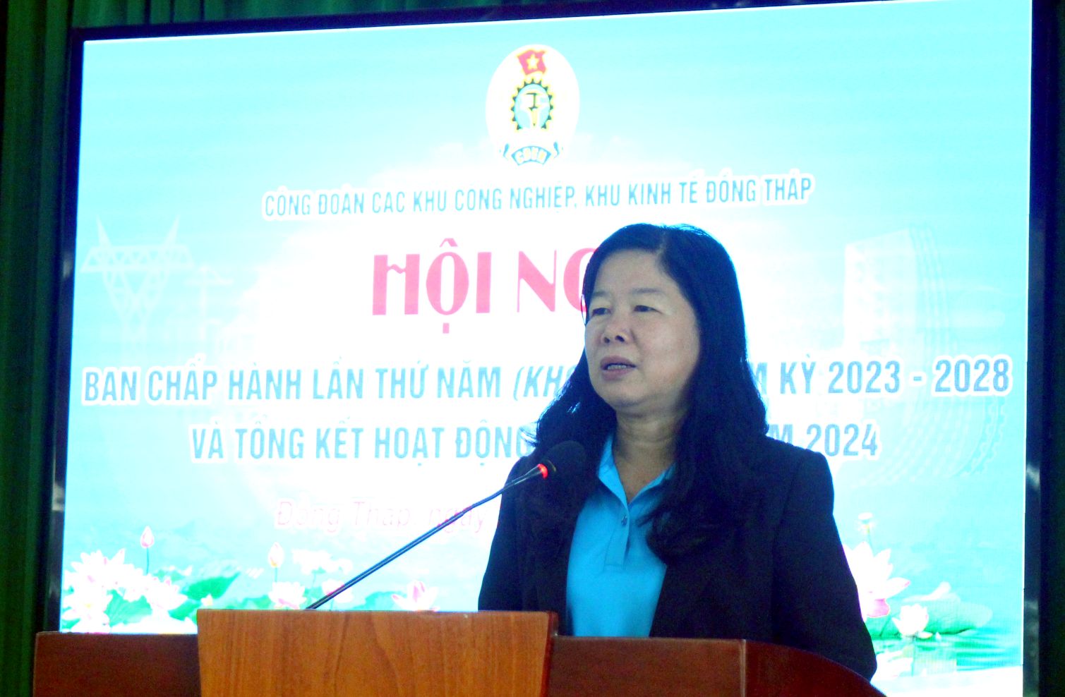 Bà Huỳnh Thị Tuyết Vui - Chủ tịch LĐLĐ tỉnh Đồng Tháp. Ảnh: Thanh Mai