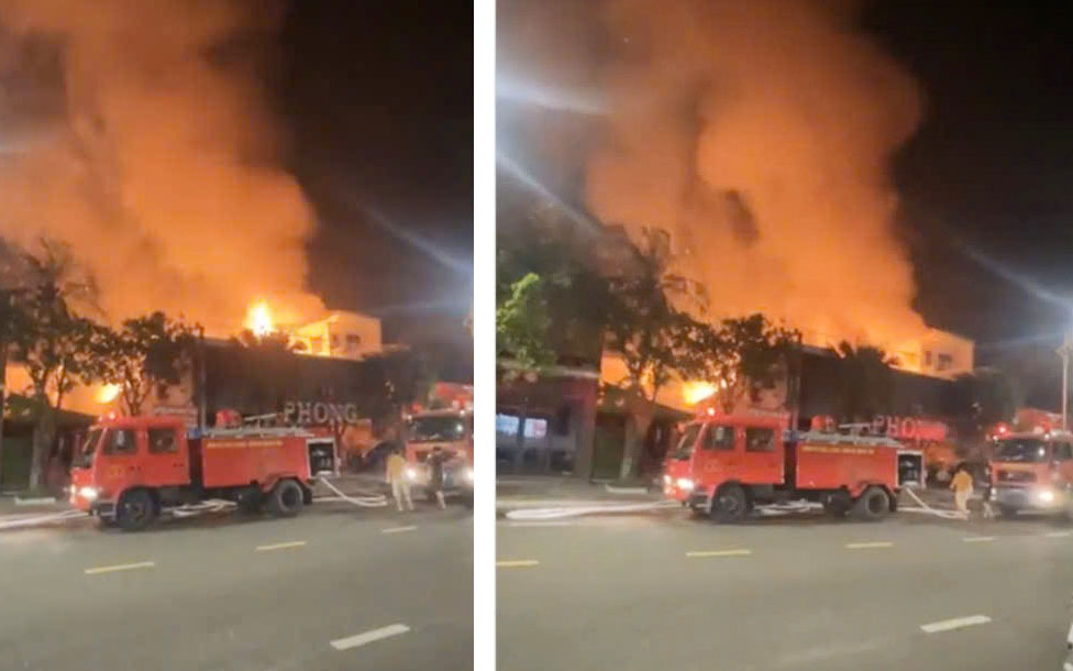Big fire at Phong coffee shop on Nguyen Cong Tru street, Thanh Sen ward, Ha Tinh province. Photo: Hoang Anh