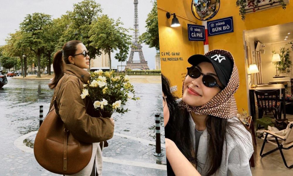Tang Thanh Ha shows off photos of traveling to France. Photo: Cut from video.