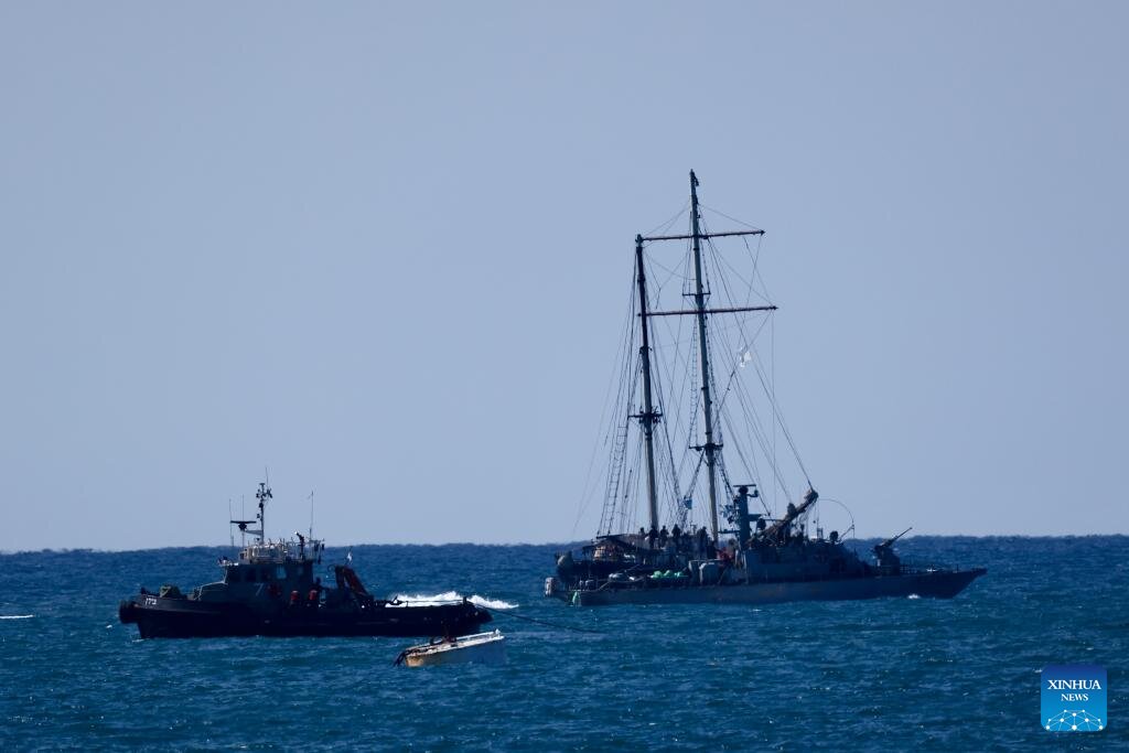 A ship of the Global Sumud Flotilla (GSF) train heading to Gaza is towed towards Ashdod port in southern Israel on October 2, 2025. Photo: Xinhua