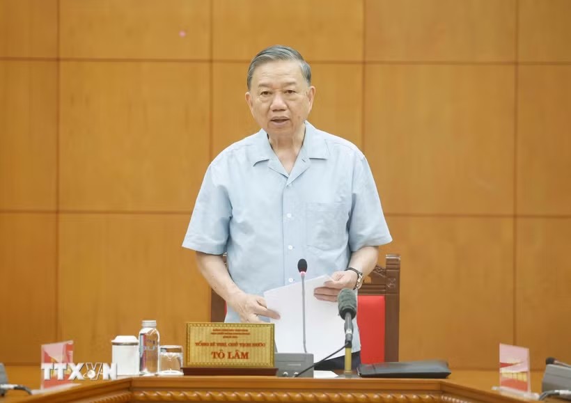 General Secretary and President To Lam delivered a concluding speech at the working session. Photo: VNA