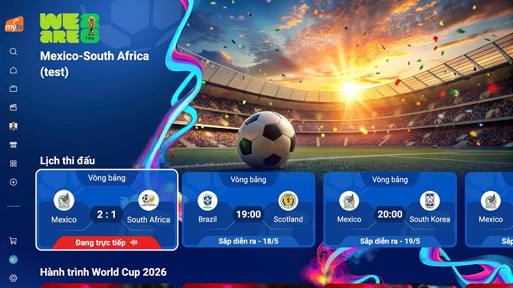 Giao diện Sport Hub trên truyền hình MyTV