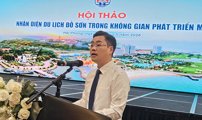 Chủ tịch UBND phường Đồ Sơn Nguyễn Quang Diện phát biểu tại Hội thảo. Ảnh: Đức Nghĩa