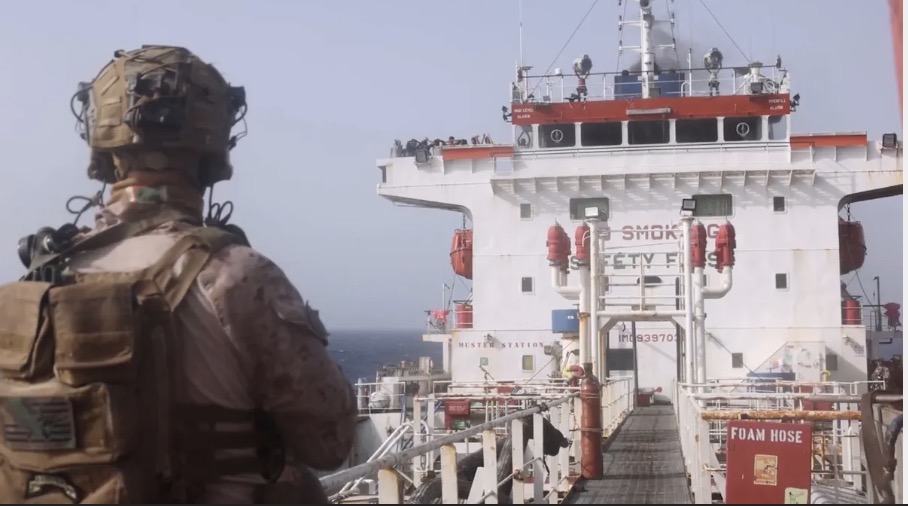 US troops boarded and then dropped an Iranian-flagged oil tanker in the Gulf of Oman. Photo: US Central Command