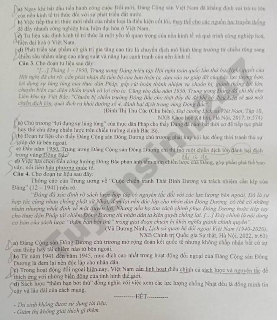Đề thi thử môn Sử tốt nghiệp THPT 2026 - Sở GDĐT TP Cần Thơ. Ảnh: Tuyensinh247