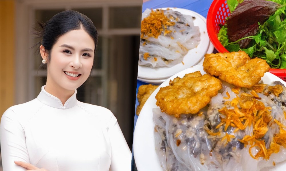 Ngọc Hân déguste des bánh cuốn chả mực. Photo: Capture d'écran de la vidéo.