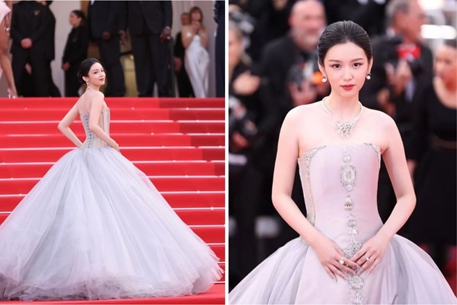 Châu Dã diện trang phục của NTK Phan Huy tại LHP Cannes 2016. Ảnh NTK cung cấp