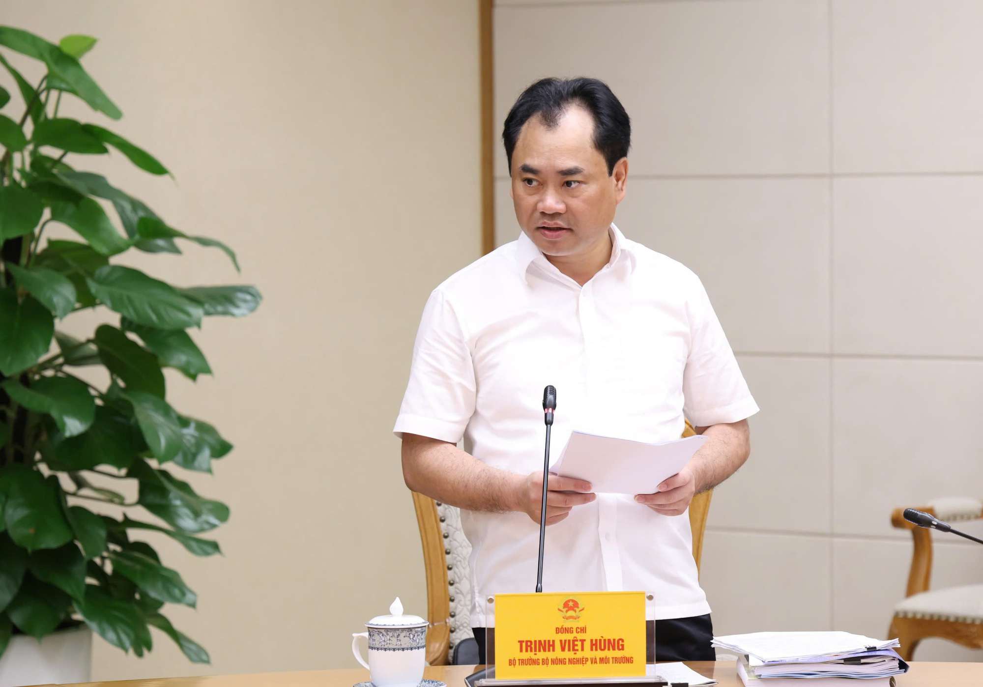 Bộ trưởng Bộ Nông nghiệp và Môi trường Trịnh Việt Hùng phát biểu tại cuộc họp. Ảnh: VGP/Gia Huy