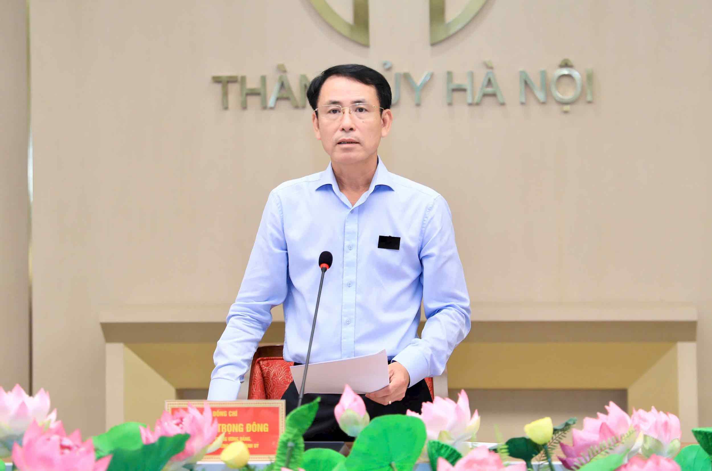 Phó Bí thư Thường trực Thành ủy Hà Nội Nguyễn Trọng Đông phát biểu chỉ đạo tại hội nghị. Ảnh: Quang Thái