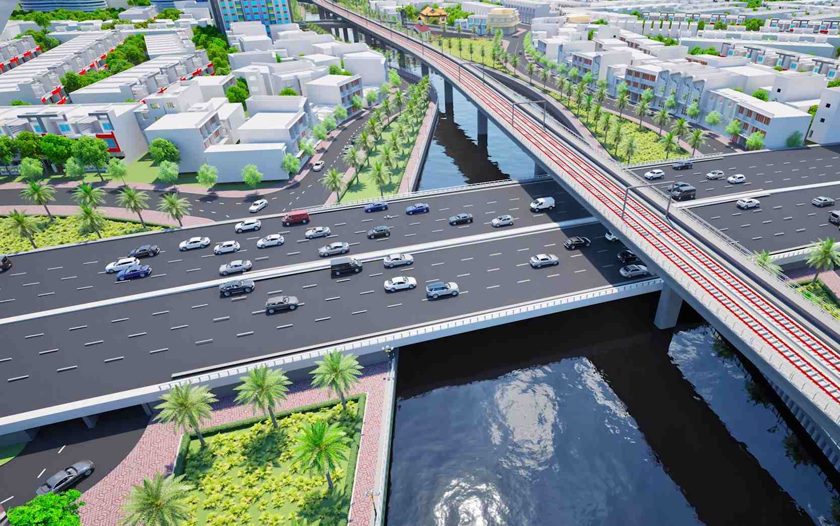 Phối cảnh rạch Văn Thánh qua cầu Thị Nghè 2 trên đường Nguyễn Hữu Cảnh.  Ảnh: Ban Hạ tầng đô thị TPHCM