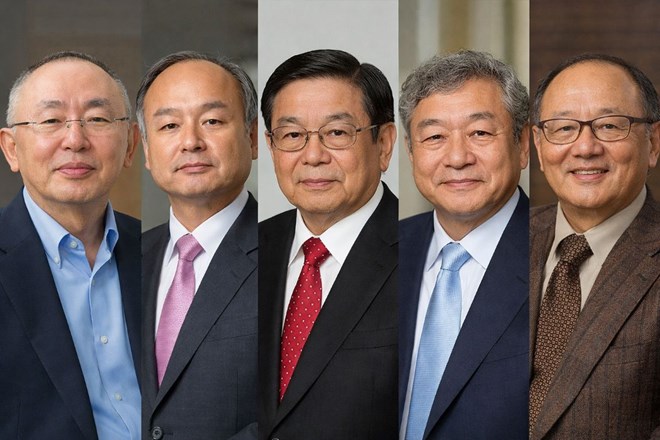 Portrait of Japan's richest billionaire (from left to right: Tadashi Yanai, Masayoshi Son, Takemitsu Takizaki, Yasumitsu Shigeta and Takao Yasuda), in which Masayoshi Son leads. Graphics: Minh Huy