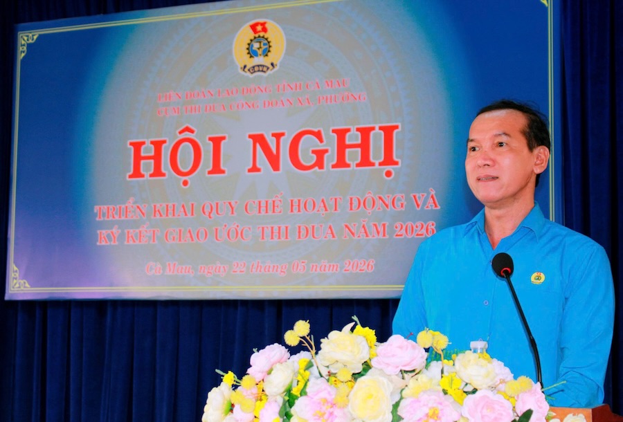 Chủ tịch LĐLĐ tỉnh Cà Mau Lý Công Bắc phát biểu chỉ đạo tại Hội nghị. Ảnh: Thiệu Vũ