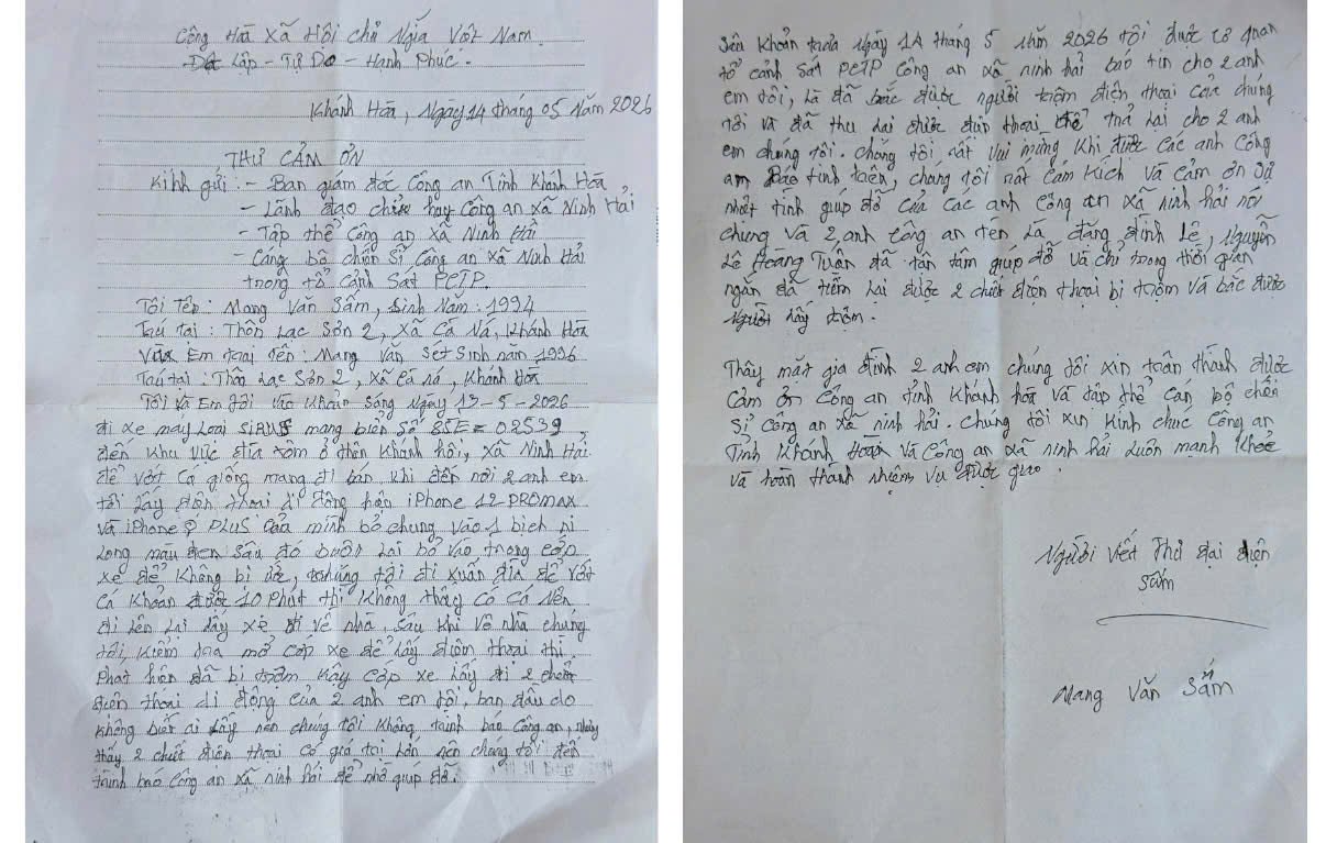 People write letters of thanks to the commune police after receiving back the stolen property before. Photo: Police provided