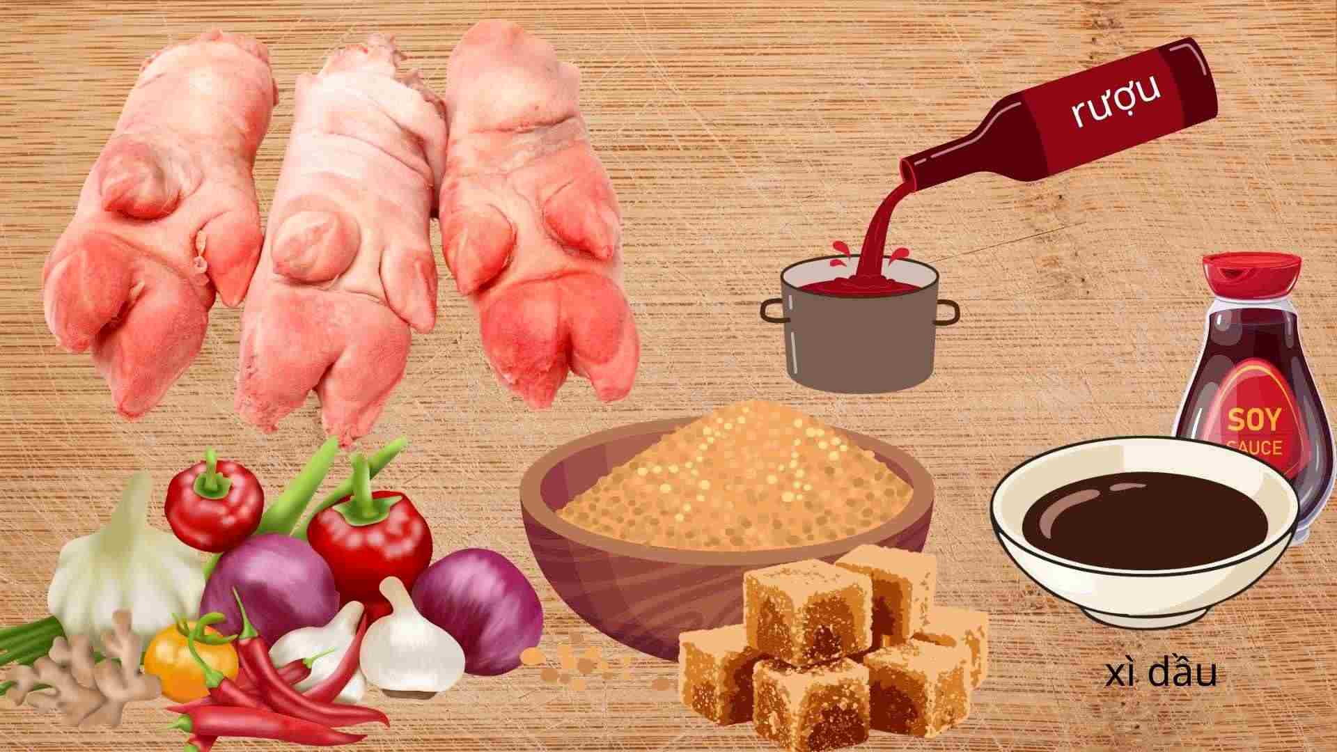 Không cần cầu kỳ, những nguyên liệu quen thuộc vẫn đủ tạo nên món chân giò hầm thơm mềm hấp dẫn. Đồ họa: Minh Vũ