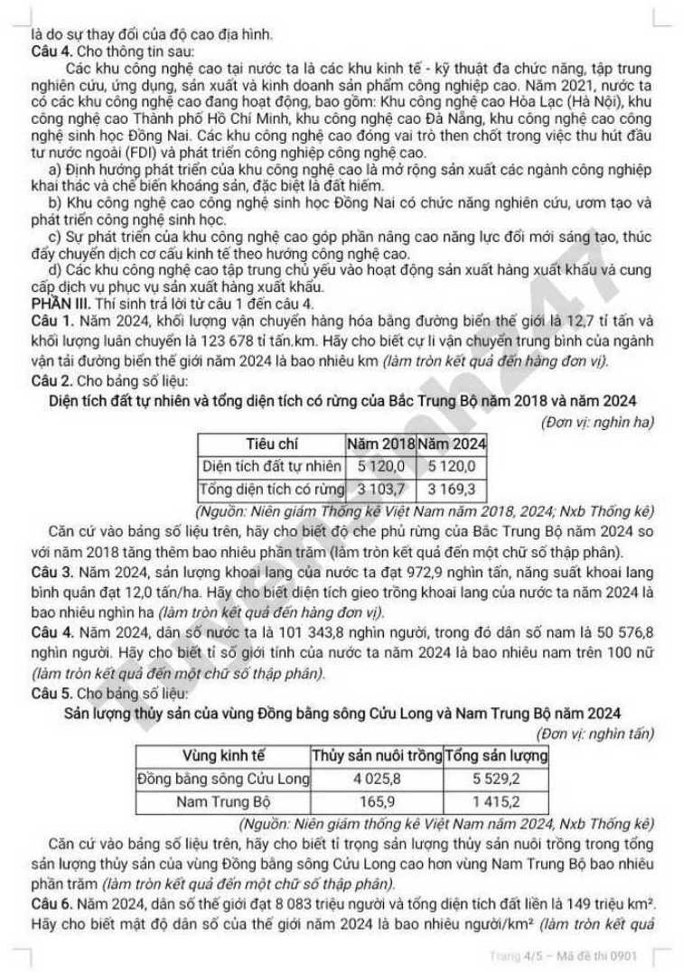 Đề thi thử tốt nghiệp THPT 2026 lần 2 môn Địa - Sở GDĐT Tuyên Quang. Ảnh: Tuyensinh247