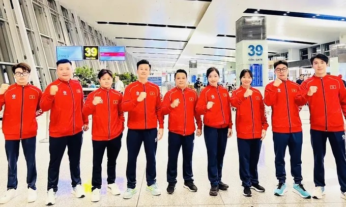 Vietnamese gymnastics team squad competing in Uzbekistan this year. Photo: Truong Minh Sang