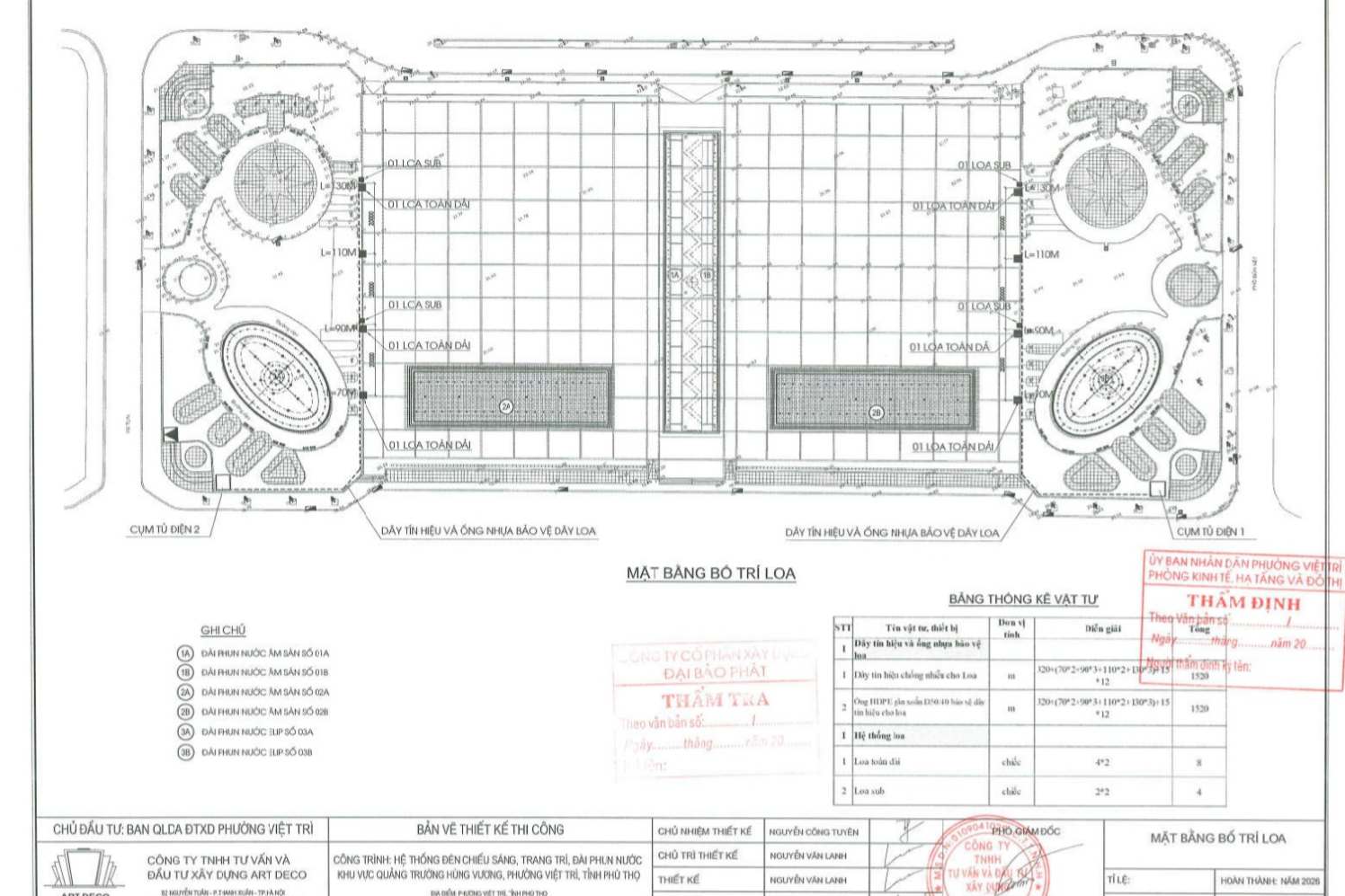 Mặt bằng bố trí loa trong quảng trường. Ảnh: Bản vẽ