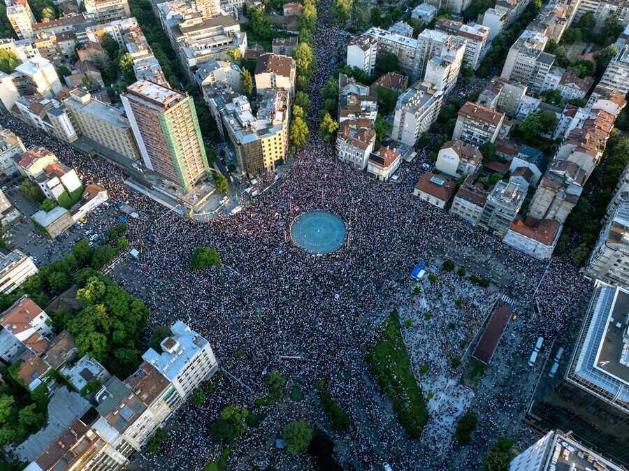 Protesters in central Belgrade, Serbia on May 23, 2026. Photo: AFP