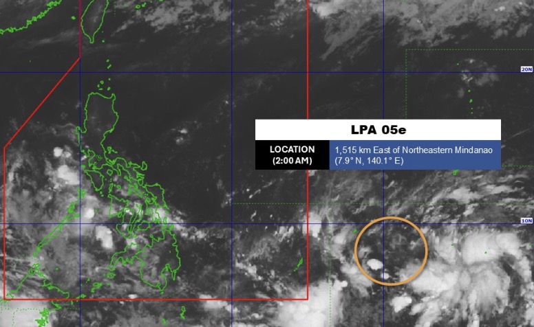 Vị trí của áp thấp ngoài khơi Philippines sáng 25.5. Ảnh: PAGASA