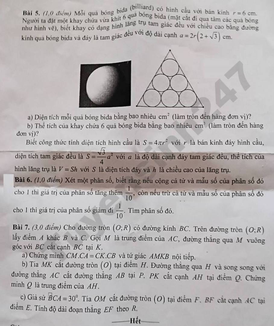 Đề thi thử vào lớp 10 năm 2026 môn Toán - phường Phú Mỹ (TP.Hồ Chí Minh). Ảnh: Tuyensinh247