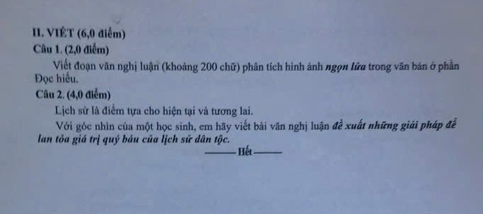 Đề thi lớp 10 môn Ngữ văn tỉnh Nghệ An năm học 2026 - 2027. Ảnh: Vân Trang