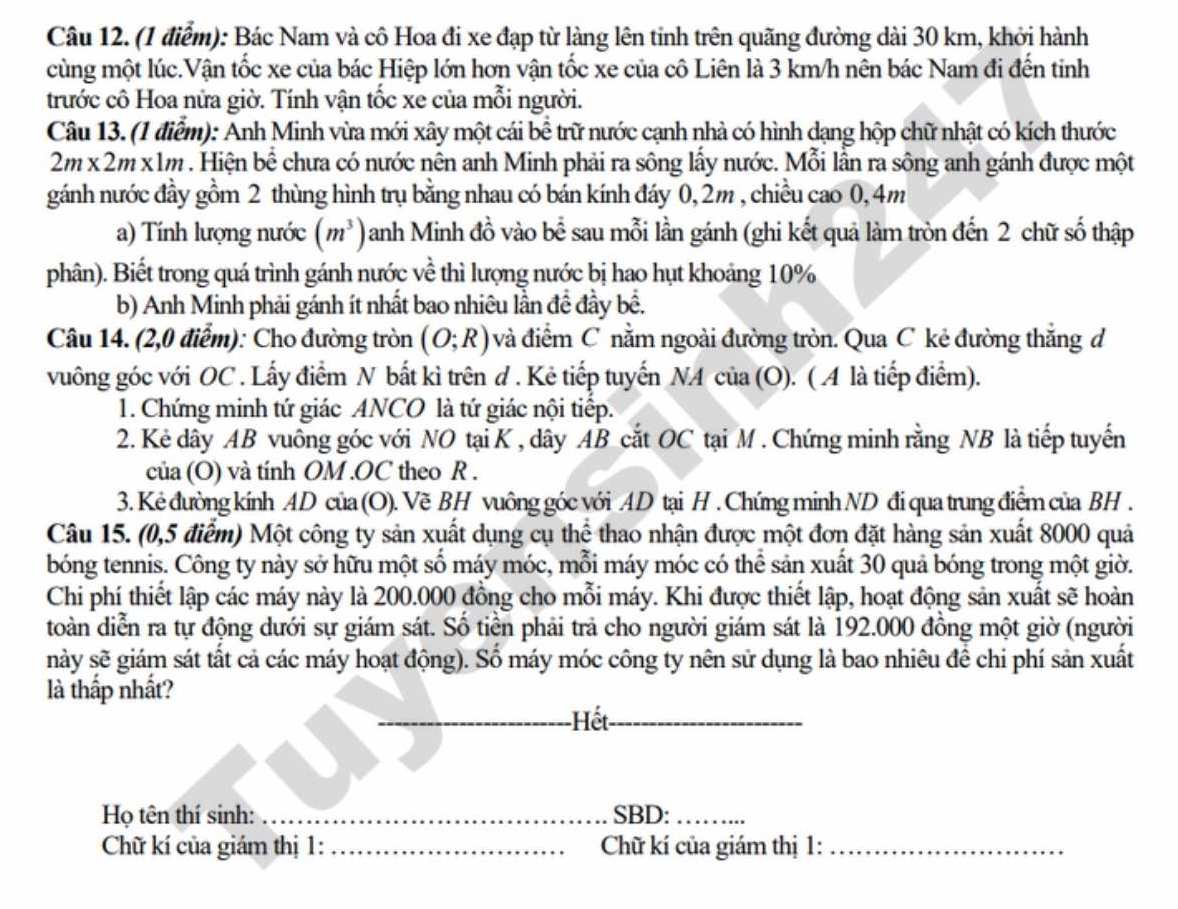 Đề thi thử vào lớp 10 môn Toán 2026 lần 2 - TH&THCS Hoằng Sơn 1 (xã Hoằng Sơn, Thanh Hóa). Ảnh: Tuyensinh247