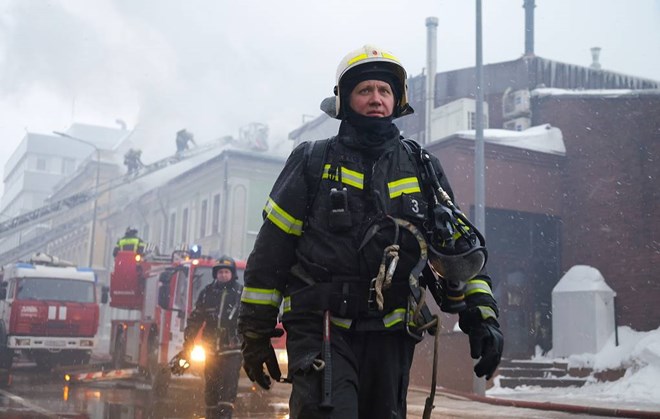 Russian firefighters make efforts to control the fire before a Ukrainian attack at Armavir station on March 8, 2026. Photo: TASS