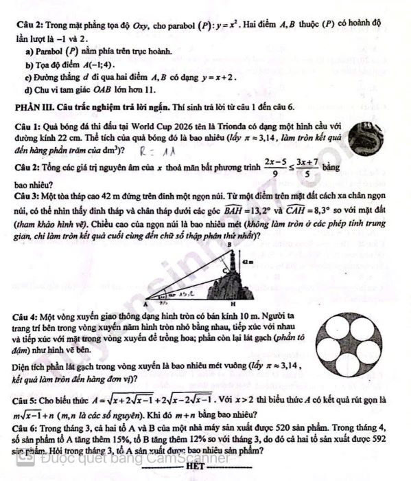 Đề thi lớp 10 môn Toán tỉnh Hưng Yên năm học 2026 - 2027. Ảnh chụp màn hình