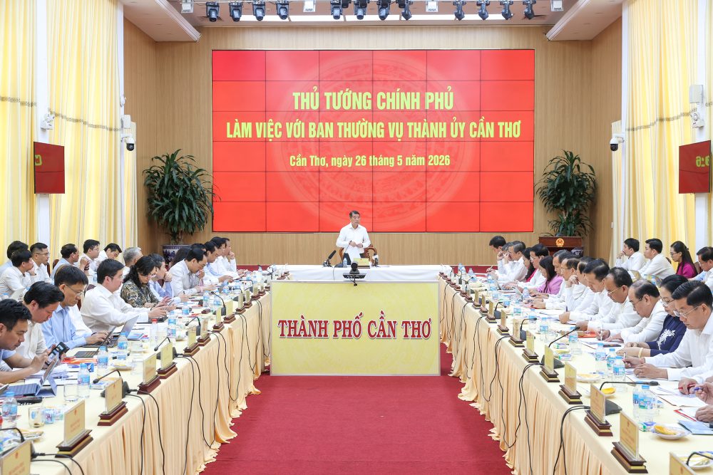 Thủ tướng Chính phủ Lê Minh Hưng làm việc với Ban Thường vụ Thành ủy Cần Thơ. Ảnh: VGP