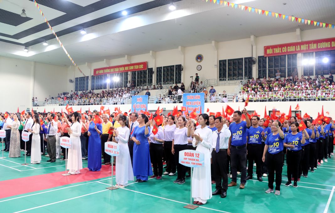 Vận động viên tham dự Đại hội Thể dục thể thao phường Mỹ Tho. Ảnh: Cổng thông tin điện tử tỉnh Đồng Tháp