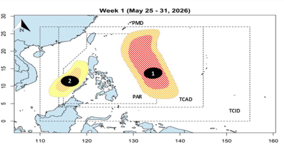 Một áp thấp khác có khả năng hình thành trên Biển Đông trong giai đoạn 25-31.5. Ảnh: PAGASA