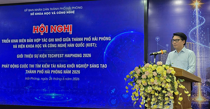 Giám đốc Sở KHCN Hải Phòng Nguyễn Cao Thắng phát biểu tại Lễ ký biên bản. Ảnh: Minh Hùng