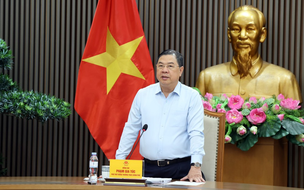 Politburo member, Standing Deputy Prime Minister Pham Gia Tuc requested resolute handling of power project investors who do not ensure progress according to commitments and planning. Photo: VGP