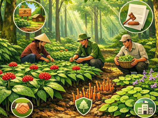 What does the Forestry Law stipulate about planting medicinal herbs under the forest canopy? Graphics: Huong Giang