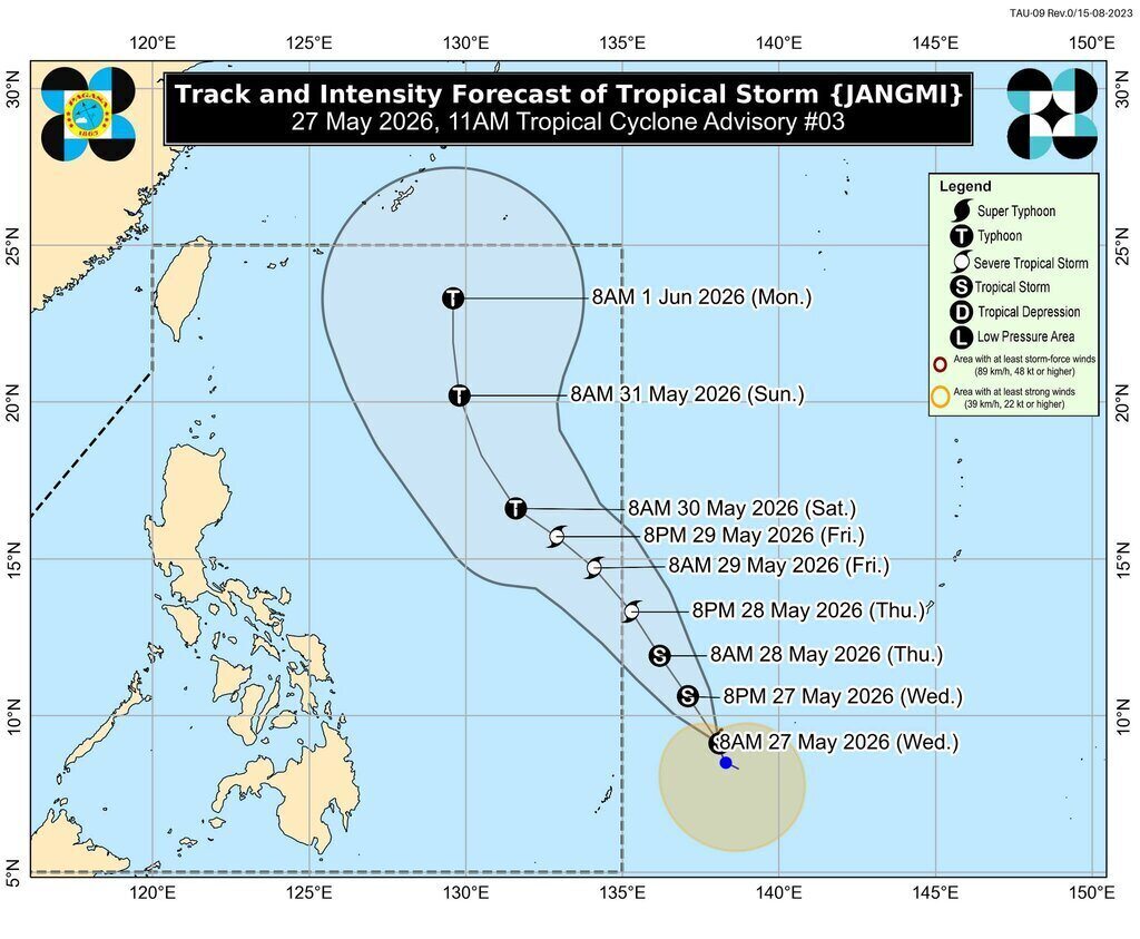 Forecast of the path and intensity of Typhoon Jangmi in the coming days. Photo: PAGASA