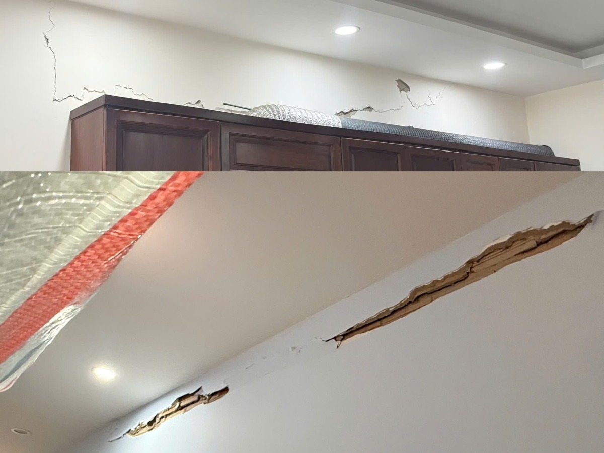 Vết nứt gãy bên trong căn hộ 16.08 và căn hộ 16.12B trong chung cư Lapen Center. Ảnh: Thành An