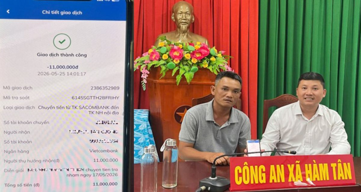 Người nhận chuyển khoản nhầm hoàn trả lại tiền cho người chuyển nhầm. Ảnh: Công an