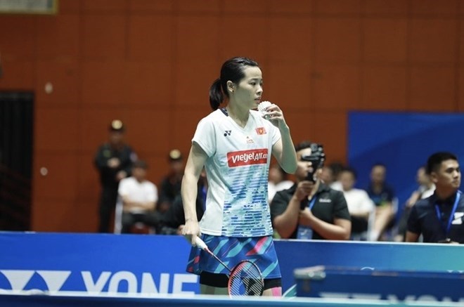 Nguyen Thuy Linh lost her first match at the Singapore tournament and had to stop. Photo: Minh Phong