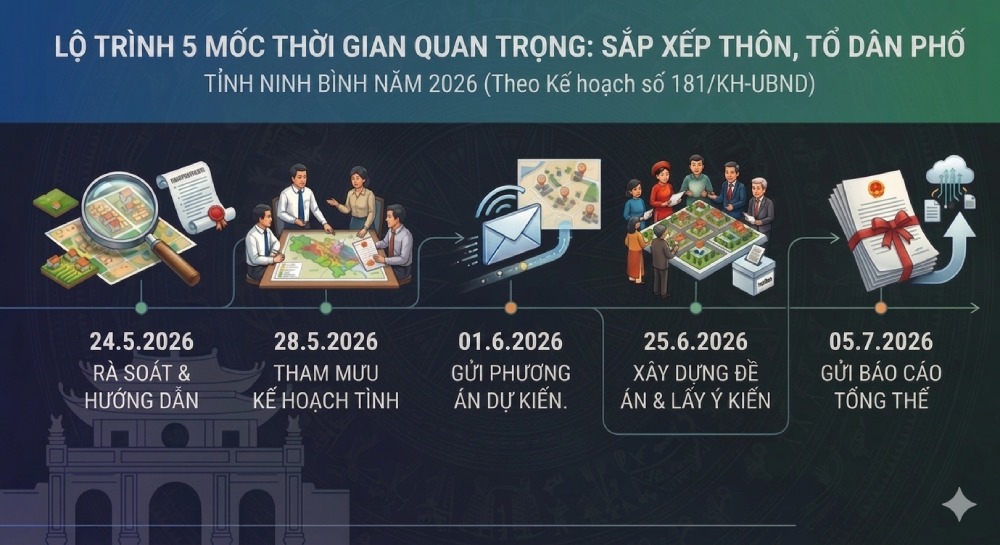 Lộ trình sắp xếp thôn, tổ dân phố tỉnh Ninh Bình. Đồ họa: Phạm Đông