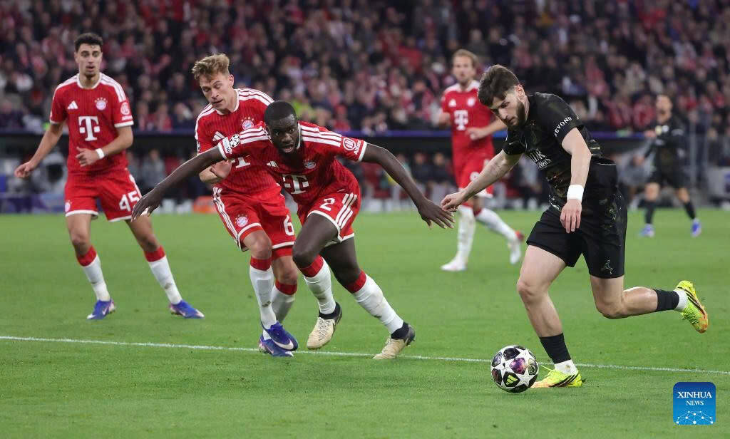 Khvicha Kvaratskhelia in the Champions League semi-final match against Bayern Munich. Photo: Xinhua