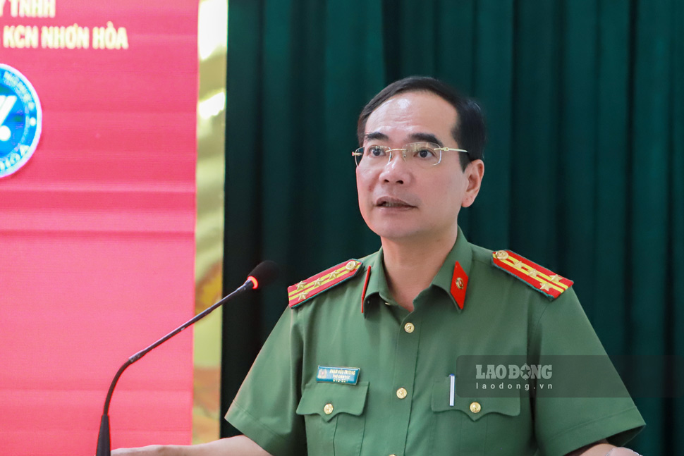 Đại tá Phạm Hữu Trường - Phó Giám đốc Công an tỉnh Gia Lai - phát biểu. Ảnh: Hoài Phương